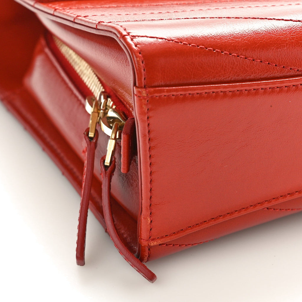 Calfskin Chevron Quilted Large Medal Flap Red