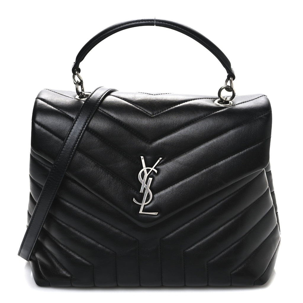 Calfskin Y Quilted Monogram Medium Loulou Satchel Black