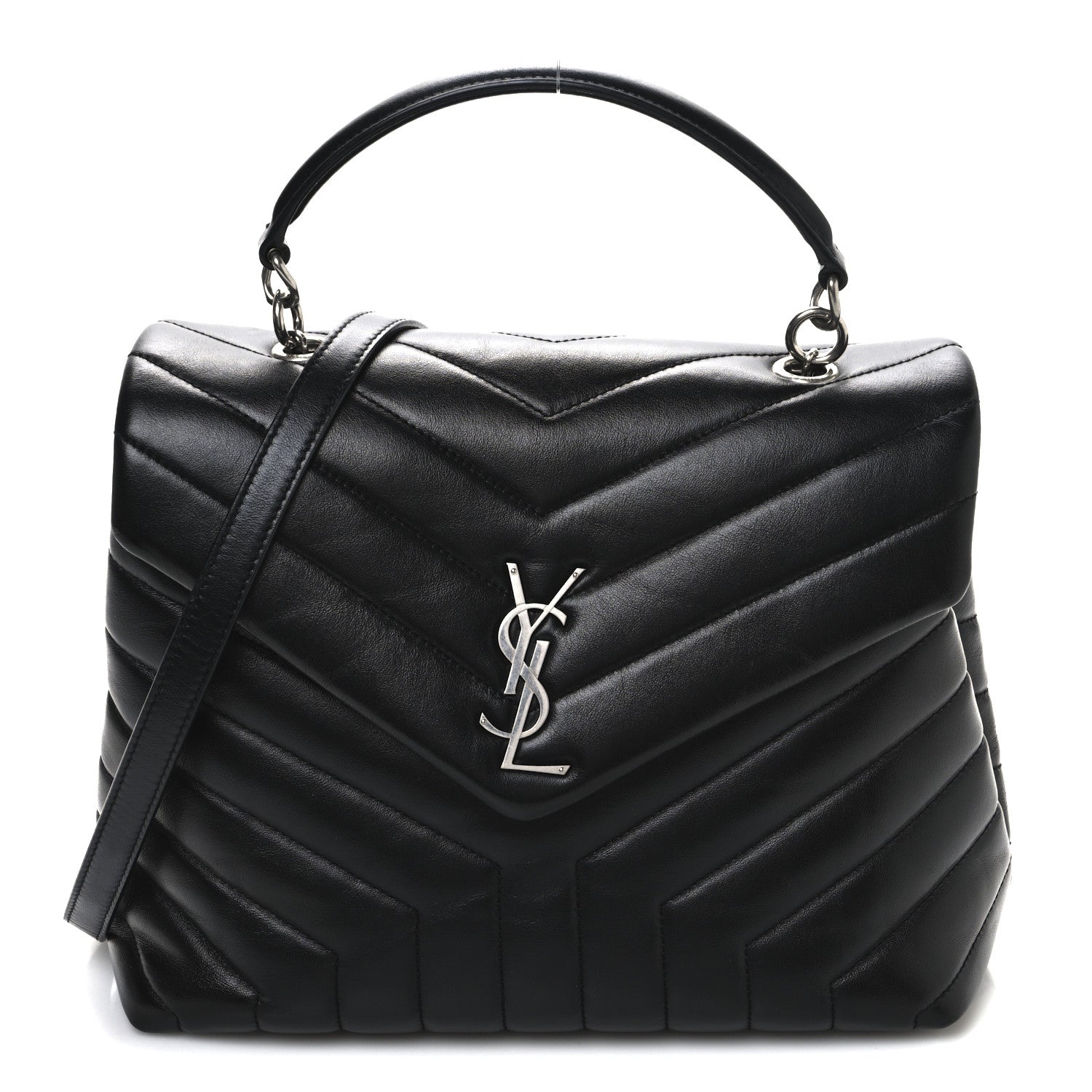 Calfskin Y Quilted Monogram Medium Loulou Satchel Black