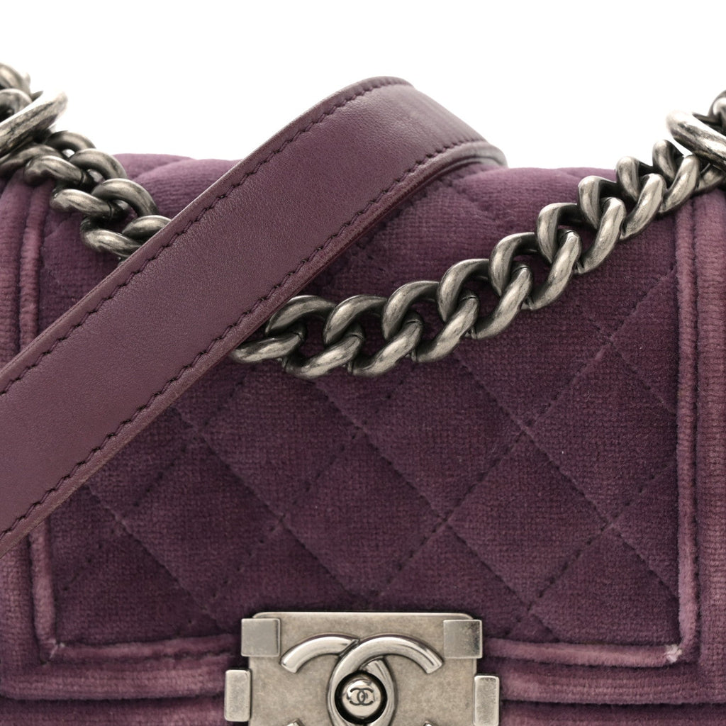 Velvet Quilted Mini Boy Flap Purple