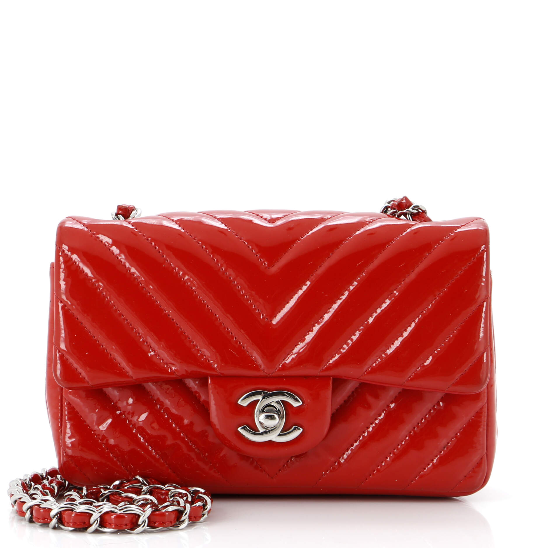 Classic Single Flap Bag Chevron Patent Mini