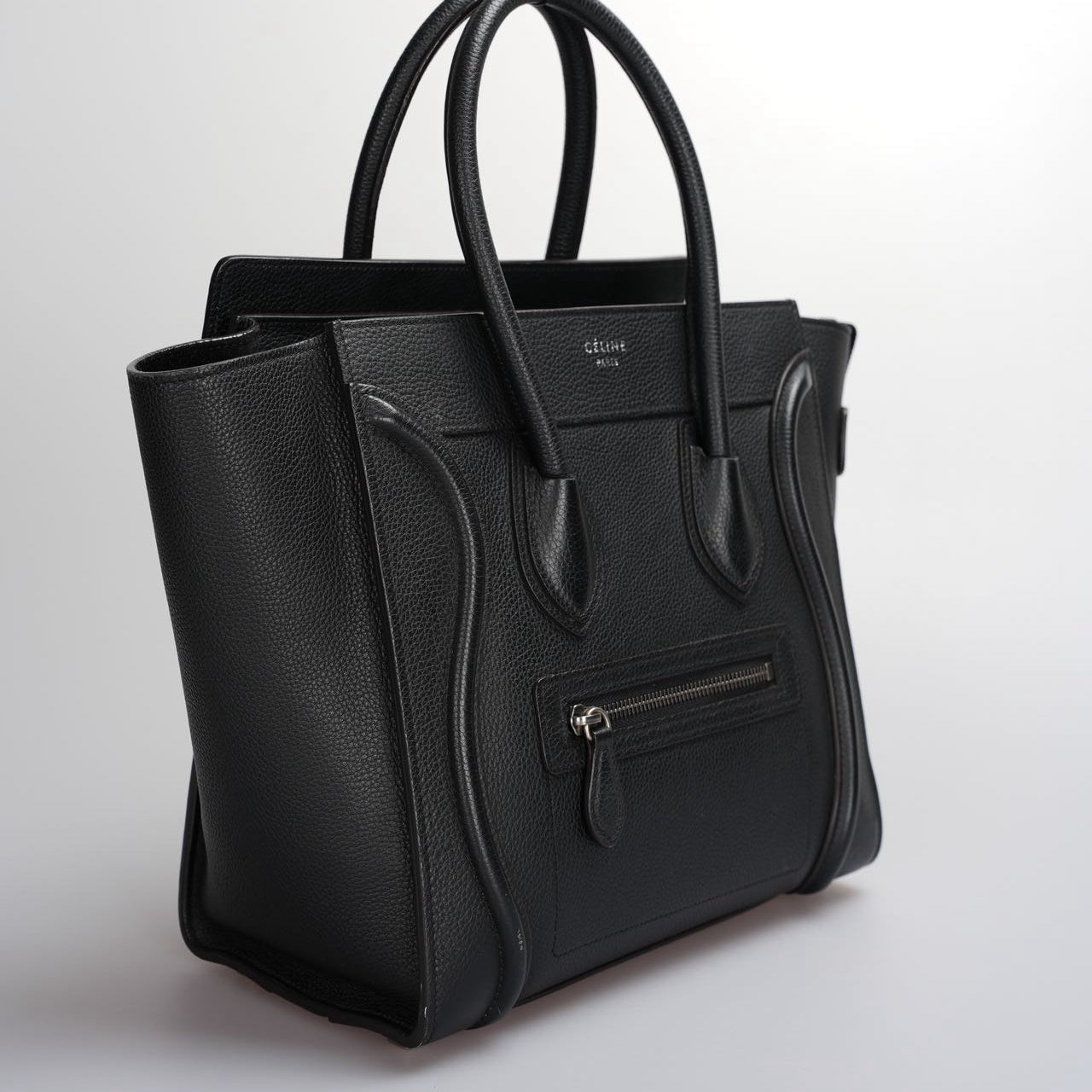 CELINE Micro Luggage Leather Handbag in Black