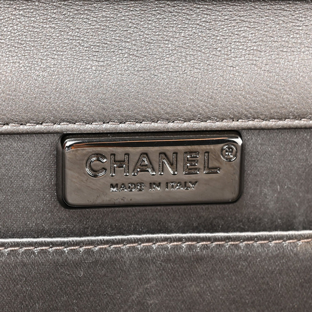 Lambskin Chocolate Bar Piercing CC Studded Small Chain Flap Bag Grey
