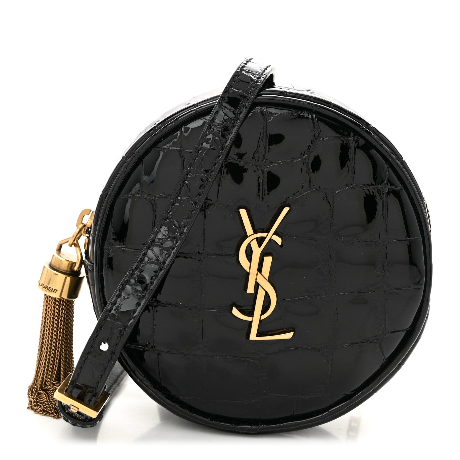 Patent Crocodile Embossed Round Belt Bag Black