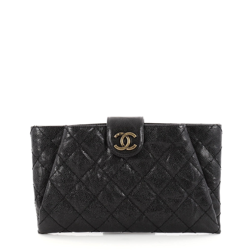 Coco Pleats Clutch Quilted Glazed Caviar