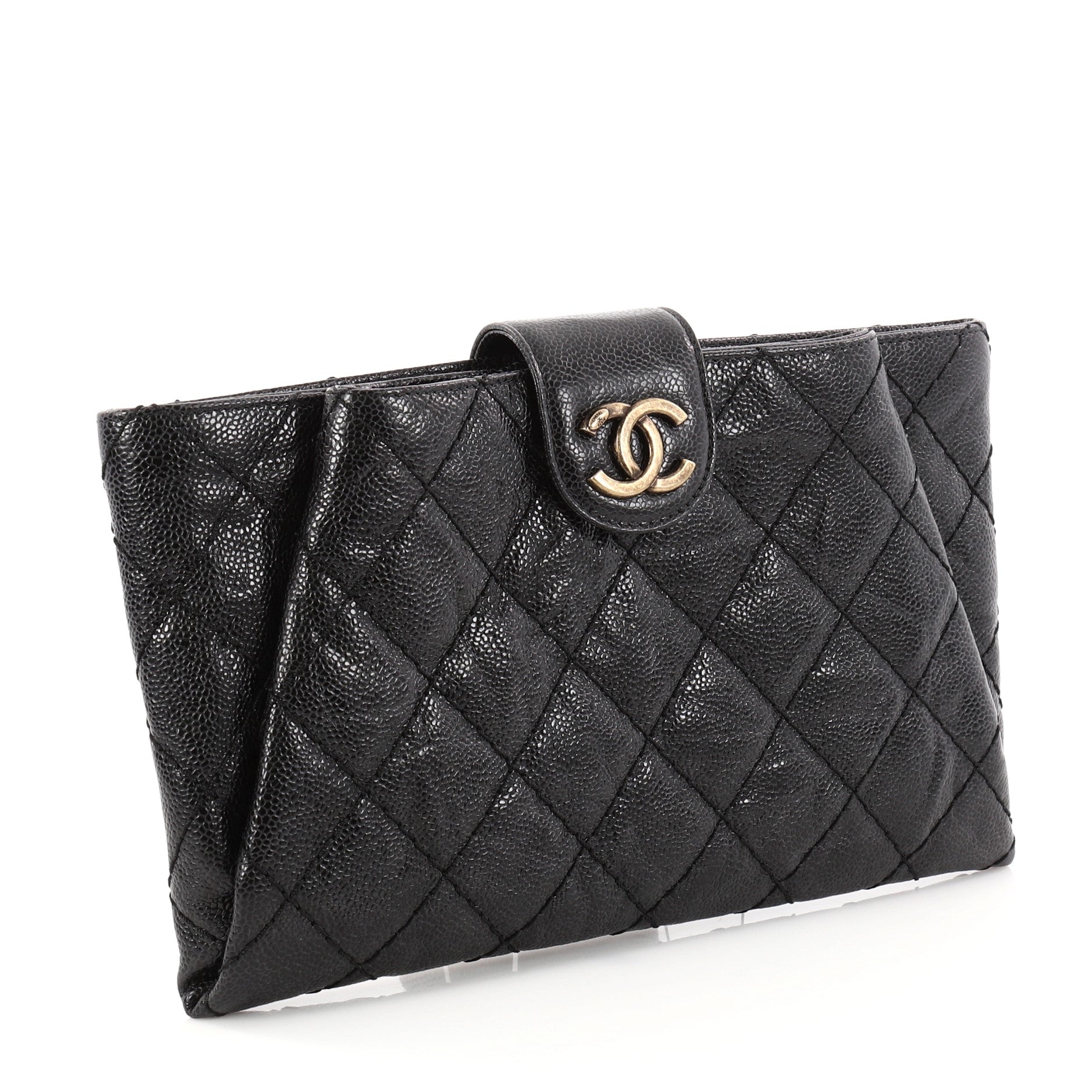 Coco Pleats Clutch Quilted Glazed Caviar