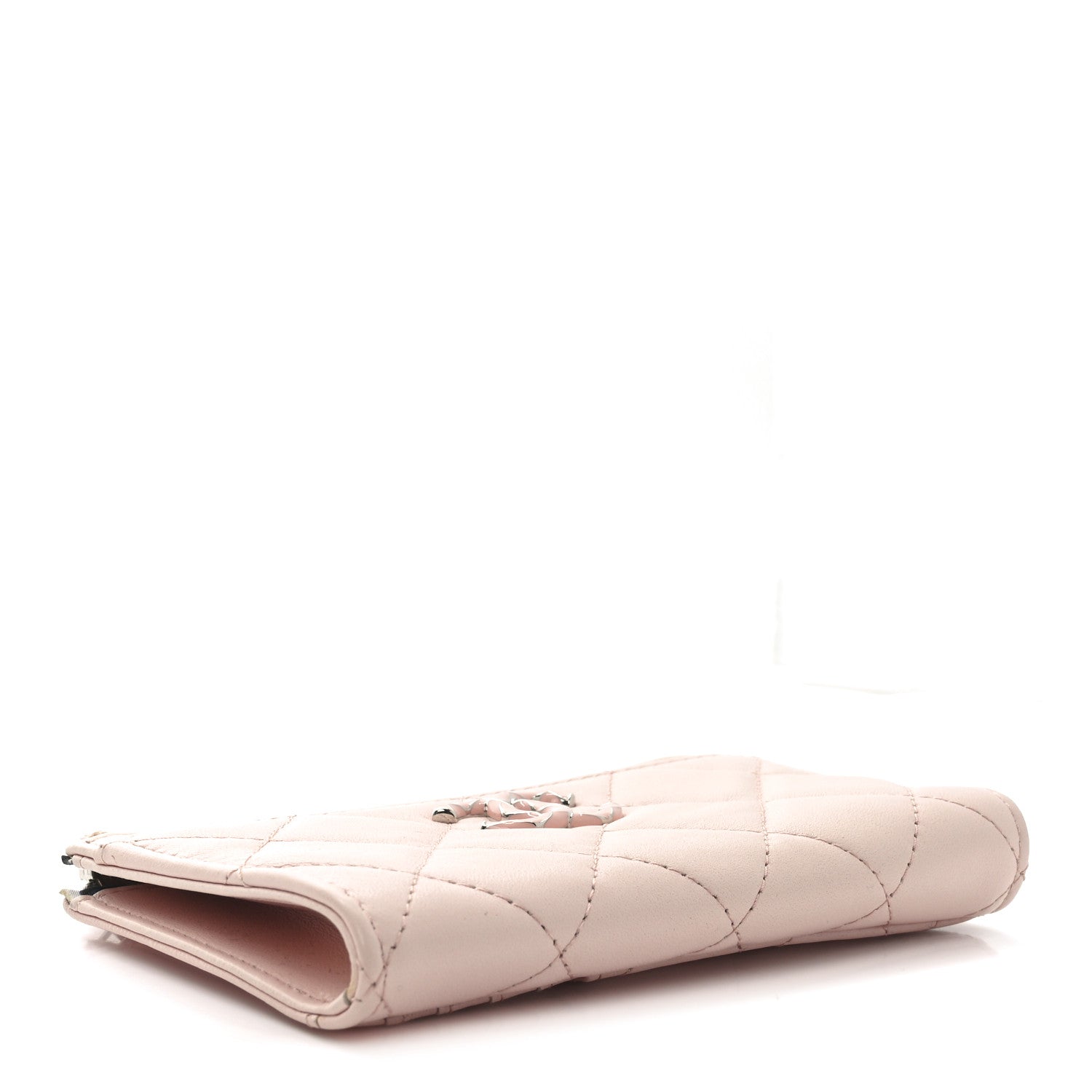 Lambskin Enamel Quilted CC Zip Around  Holder  Pink