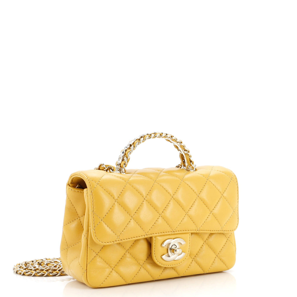 Crystal Chain Flap Top Handle Bag Quilted Lambskin Mini