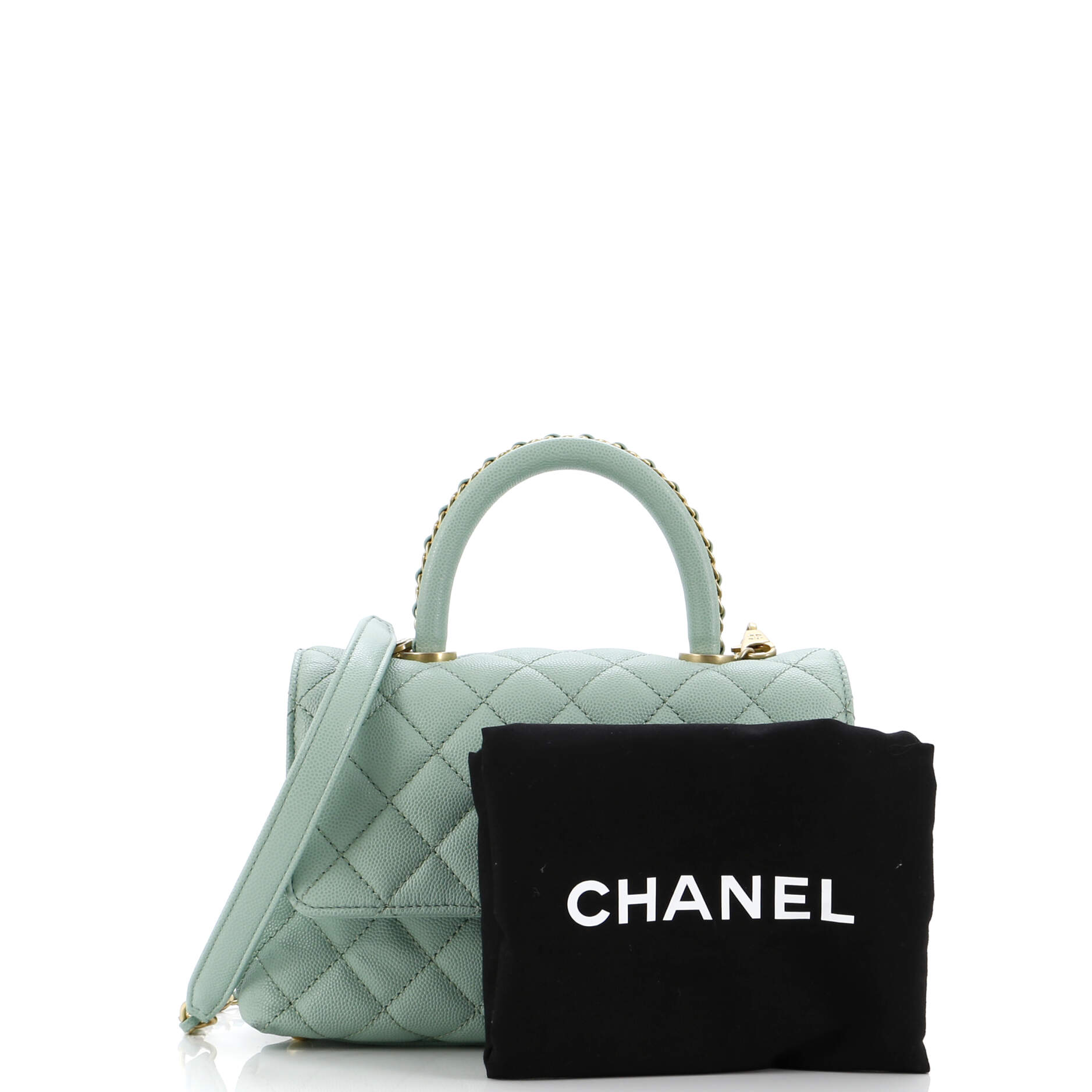 Coco Top Handle Bag Quilted Caviar with Chain Detail Handle Mini