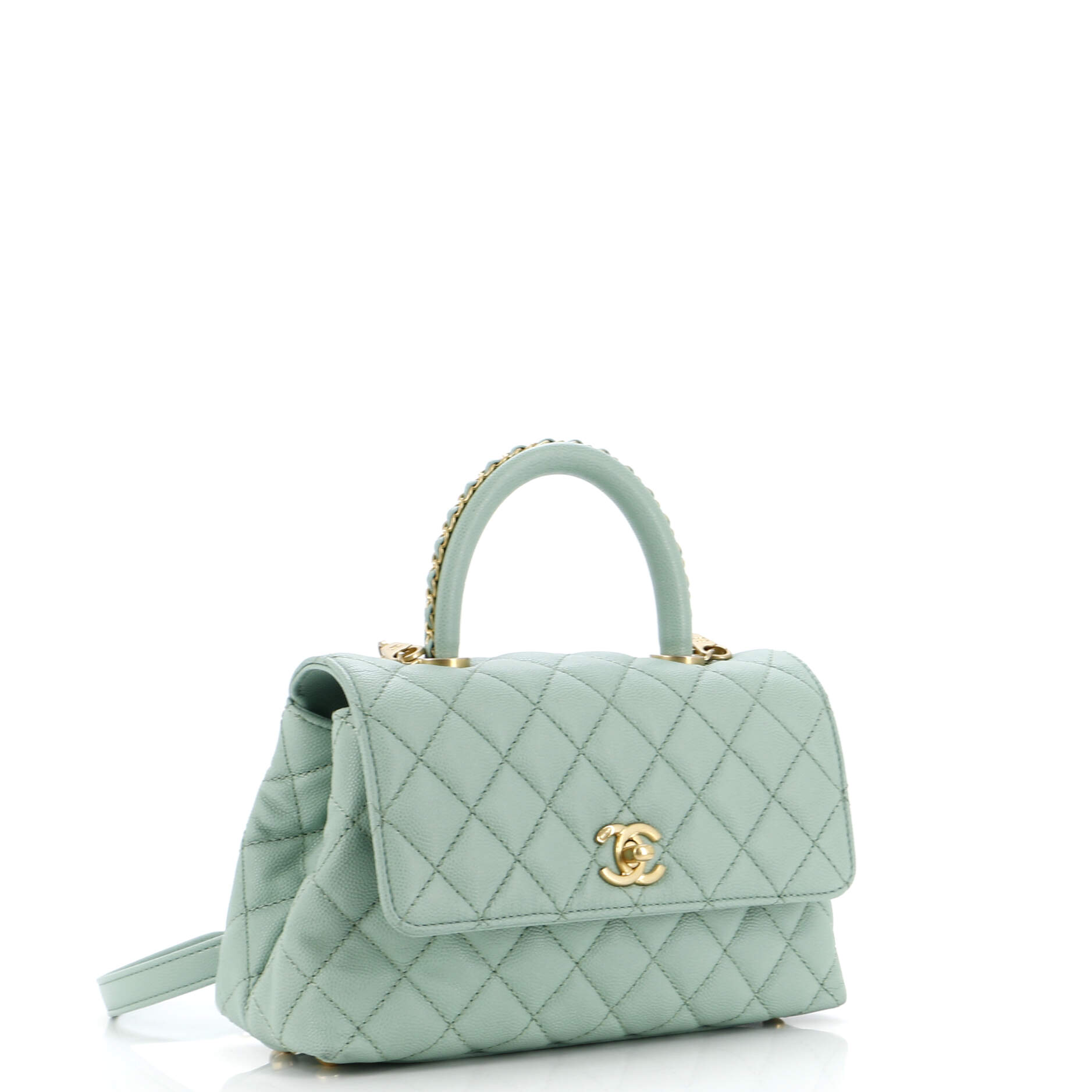 Coco Top Handle Bag Quilted Caviar with Chain Detail Handle Mini