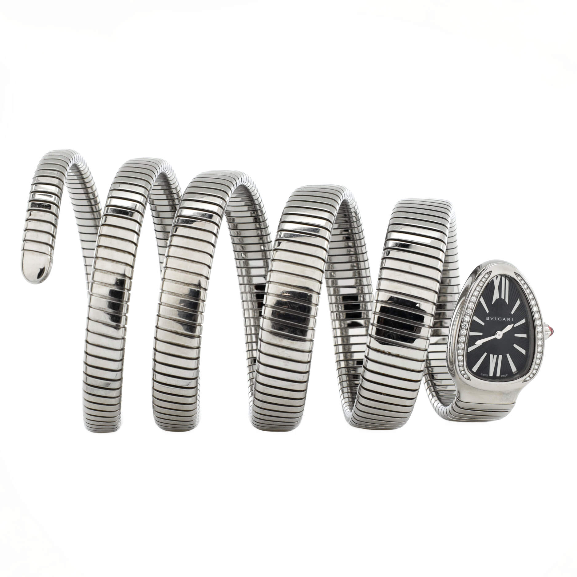 Serpenti Tubogas Five Spiral Quartz Watch Stainless Steel with Diamond Bezel 23