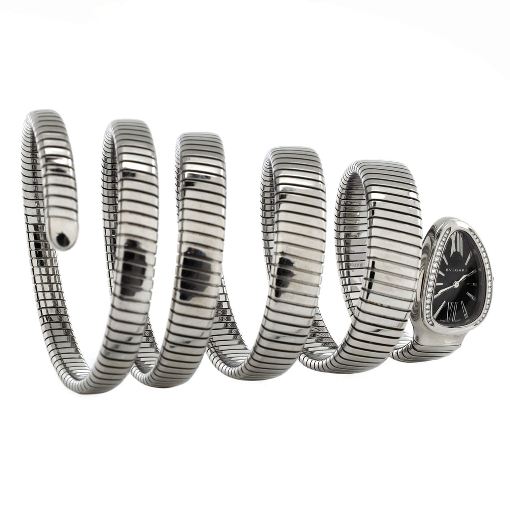 Serpenti Tubogas Five Spiral Quartz Watch Stainless Steel with Diamond Bezel 23