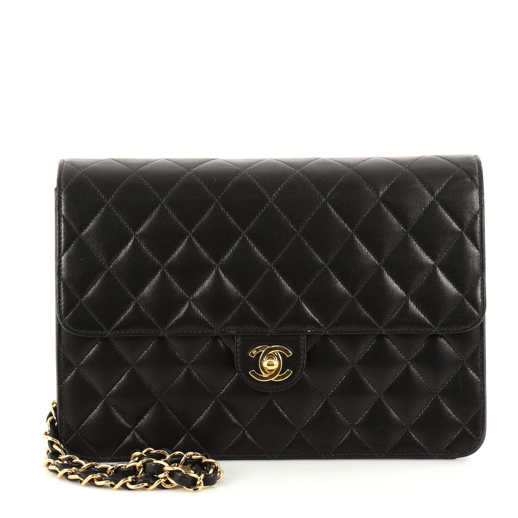 Vintage Clutch with Chain Quilted Leather Medium