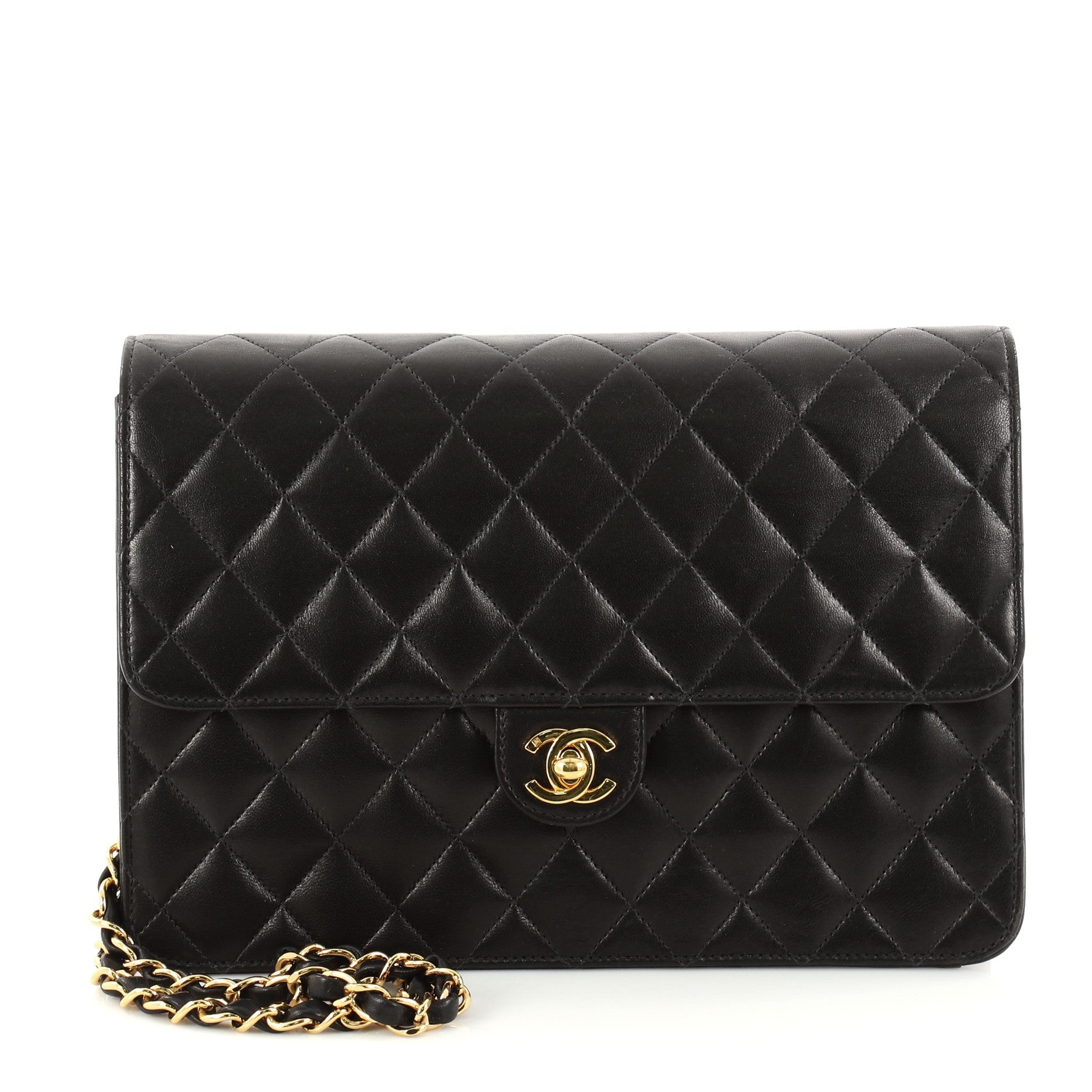Vintage Clutch with Chain Quilted Leather Medium