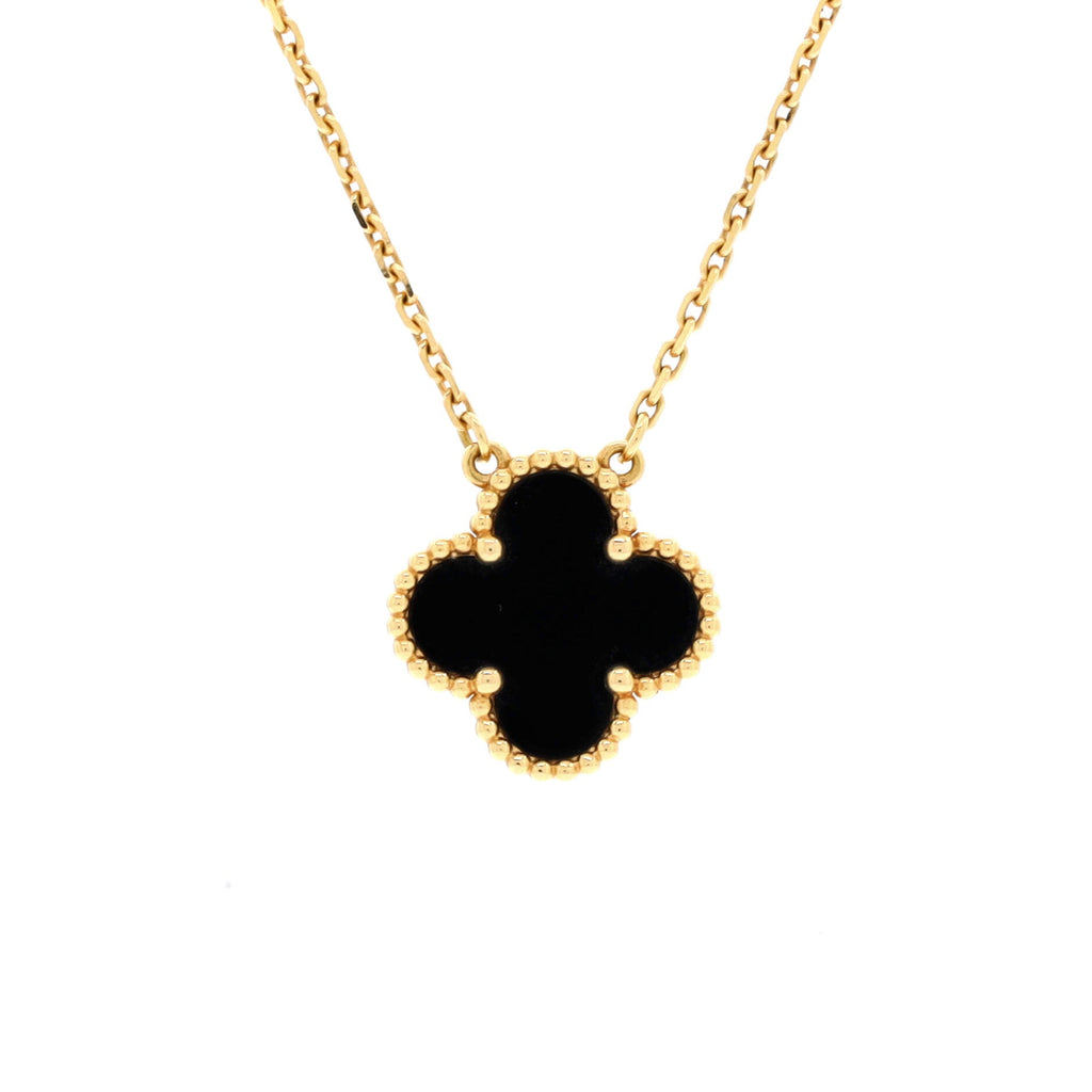 Vintage Alhambra Pendant Necklace 18K Yellow Gold and Onyx