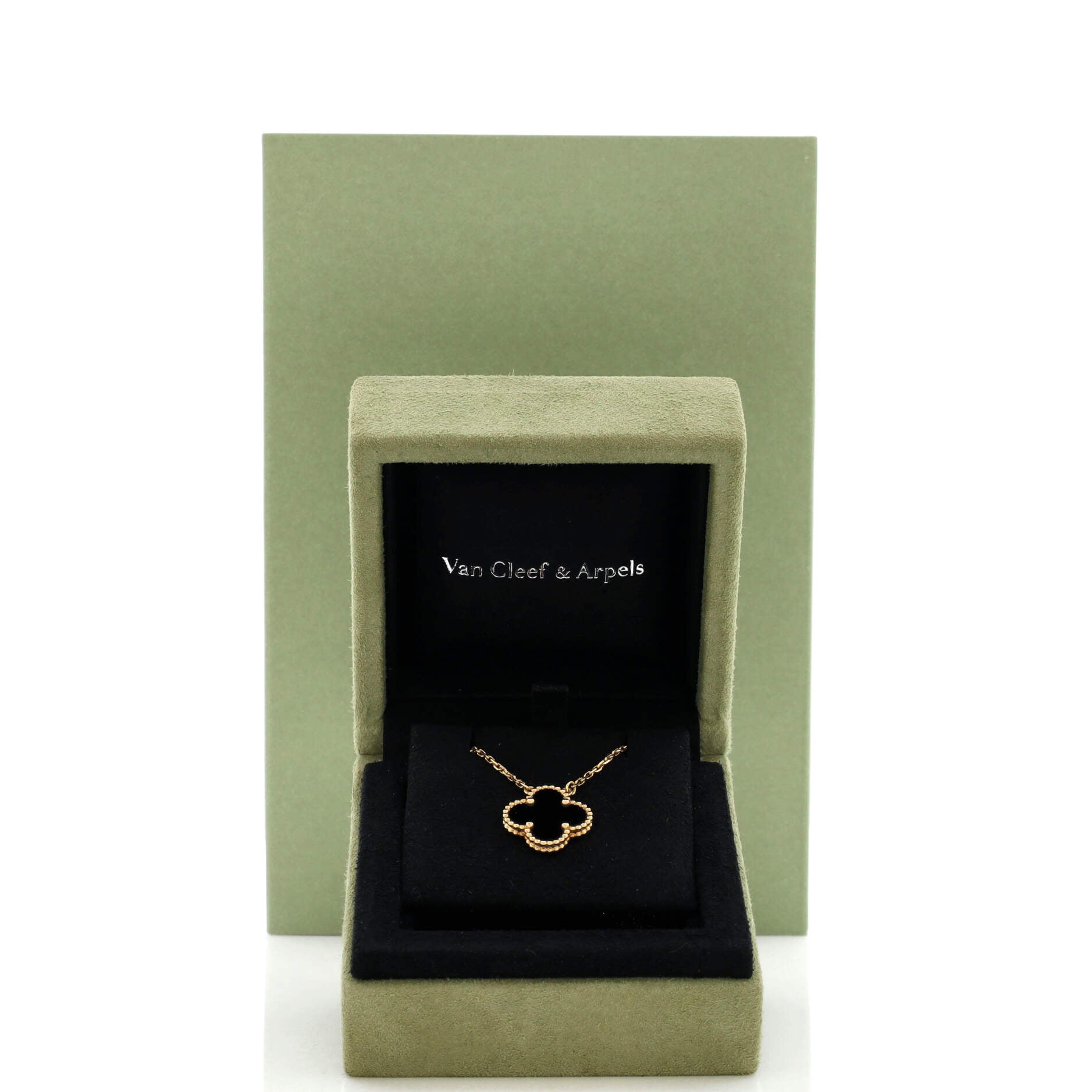 Vintage Alhambra Pendant Necklace 18K Yellow Gold and Onyx