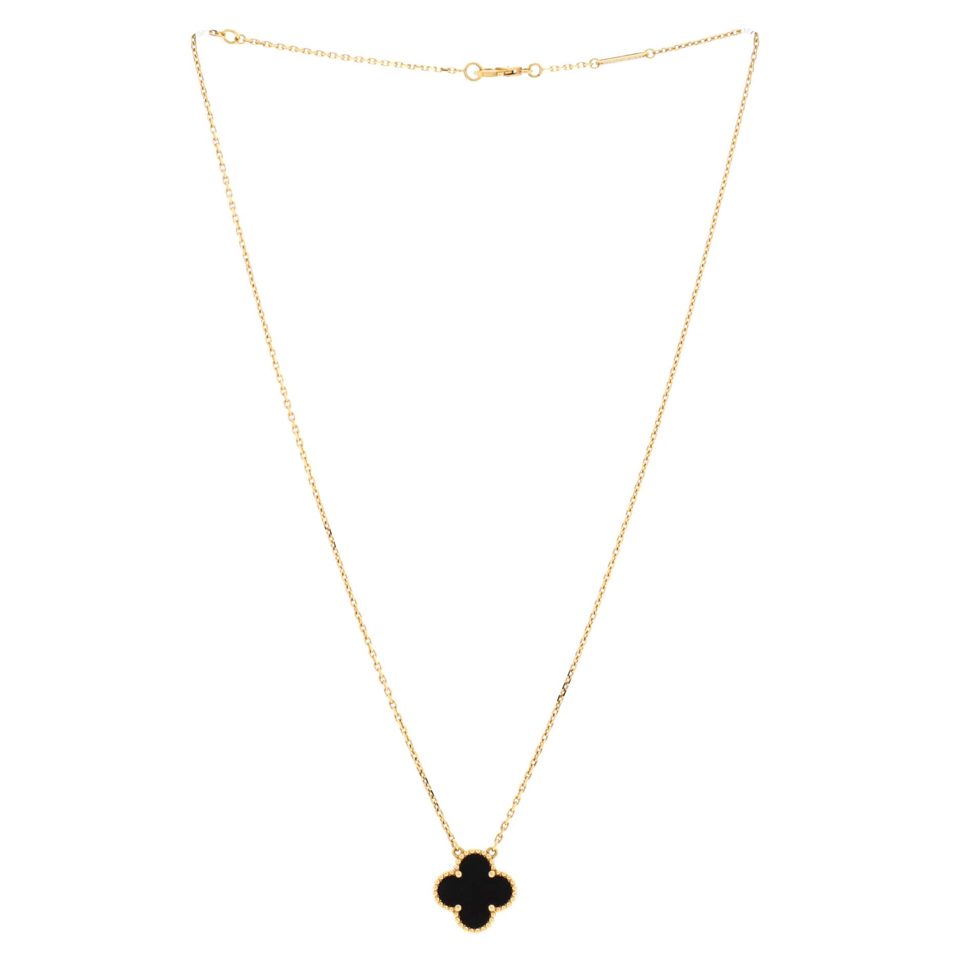 Vintage Alhambra Pendant Necklace 18K Yellow Gold and Onyx
