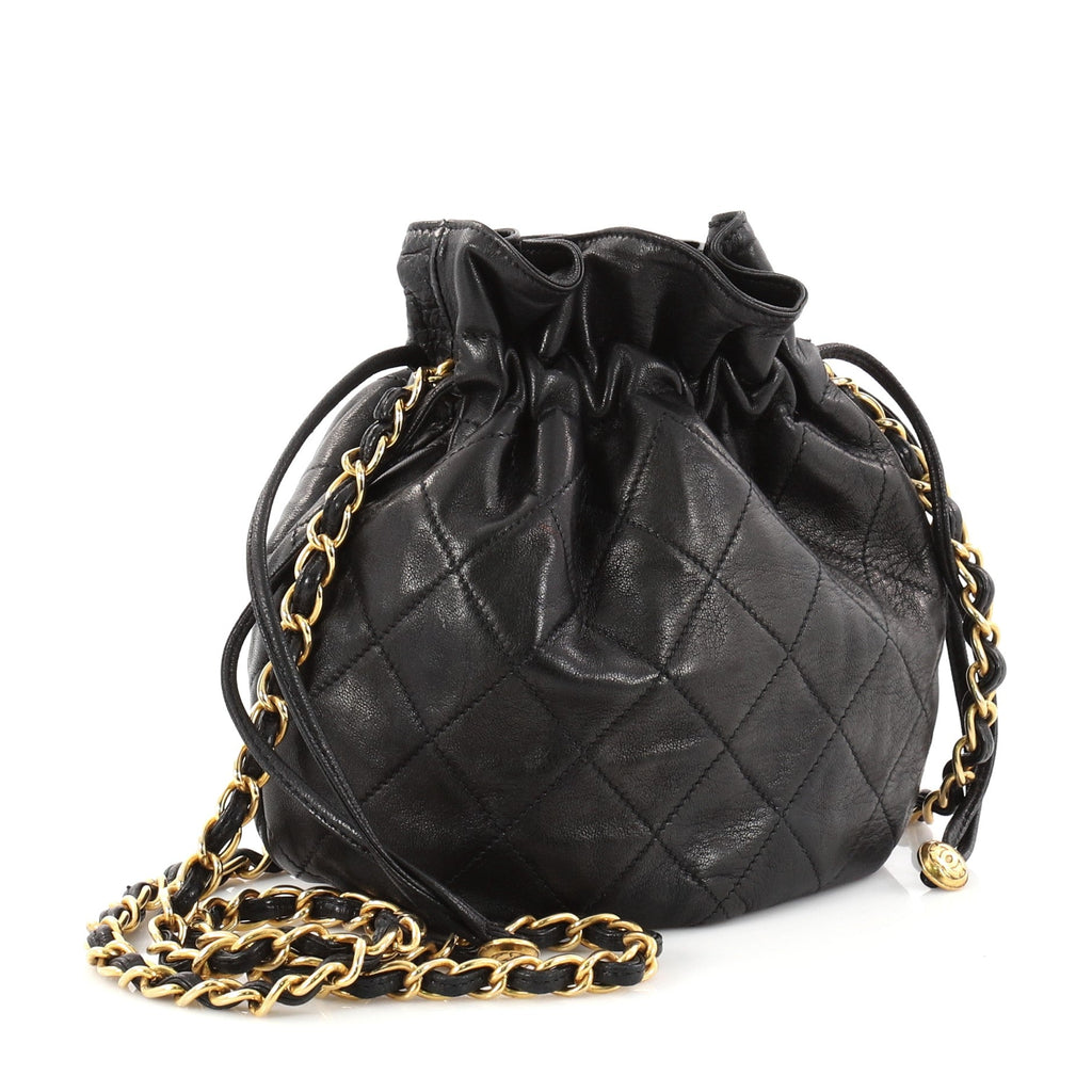 Vintage Drawstring Bucket Bag Quilted Lambskin Mini