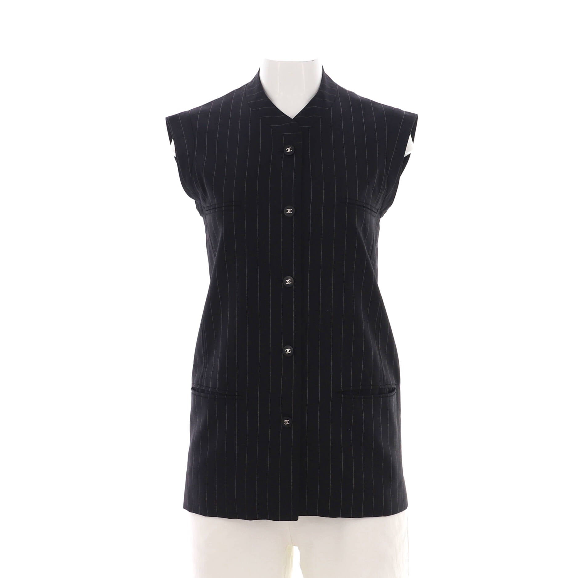 Women's Vintage Pinstripe Button Up Vest Wool