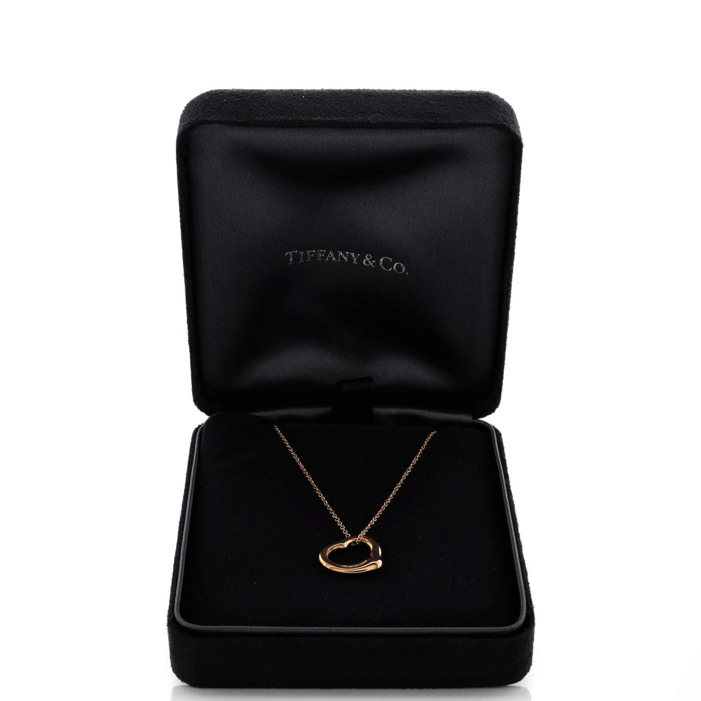 Elsa Peretti Open Heart 5 Diamonds Pendant Necklace 18K Rose Gold with Diamonds