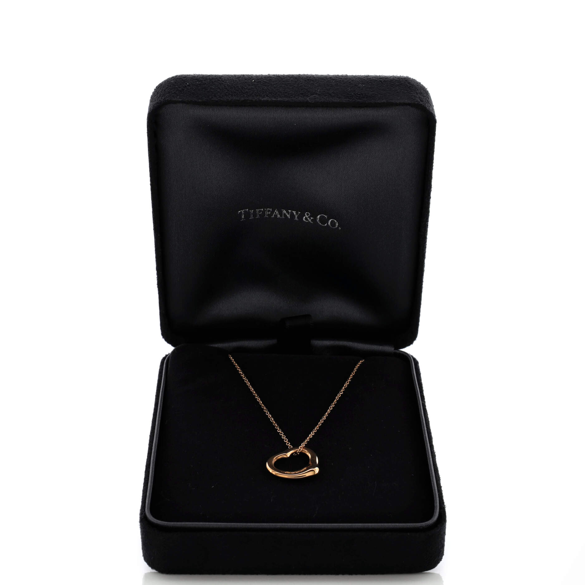 Elsa Peretti Open Heart 5 Diamonds Pendant Necklace 18K Rose Gold with Diamonds