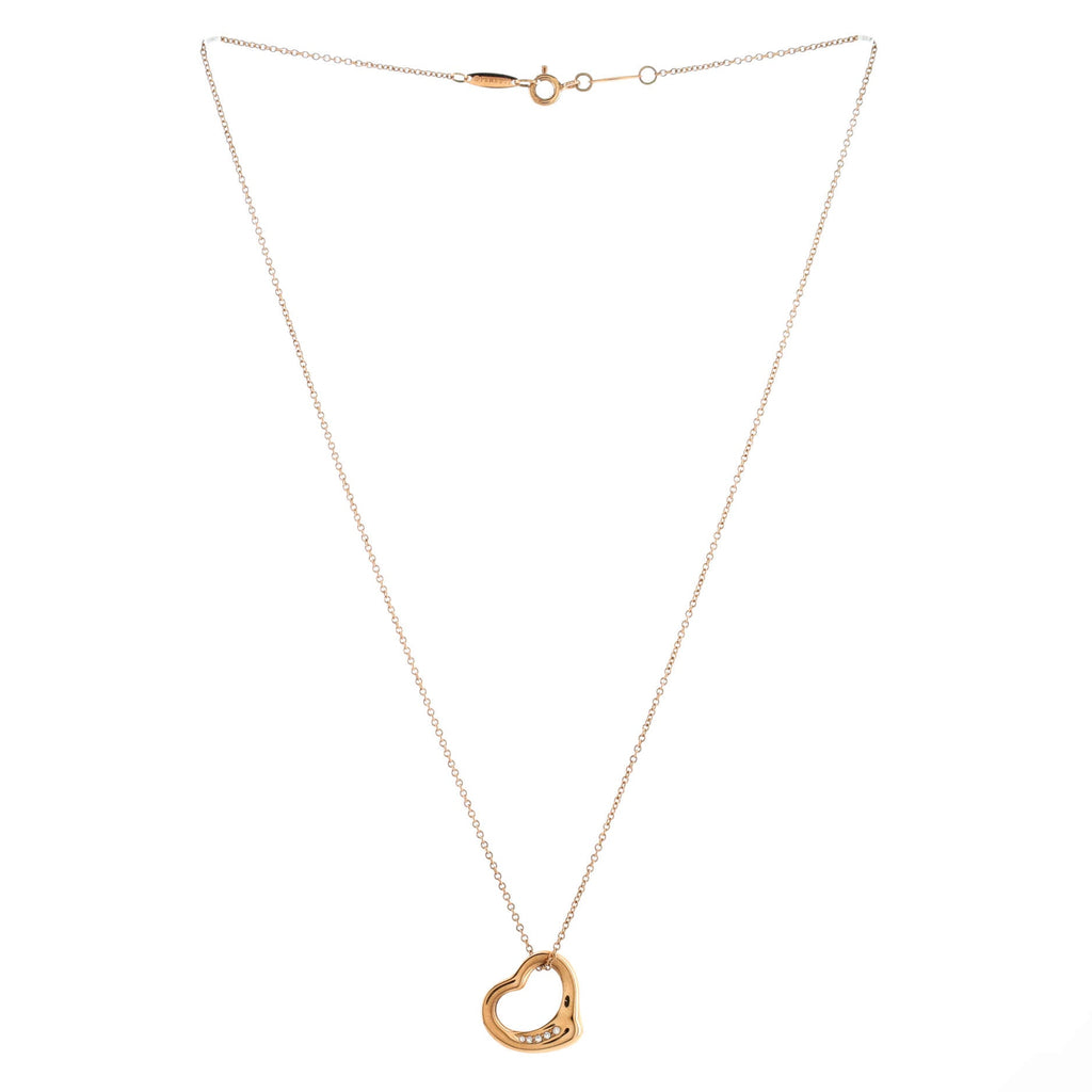Elsa Peretti Open Heart 5 Diamonds Pendant Necklace 18K Rose Gold with Diamonds