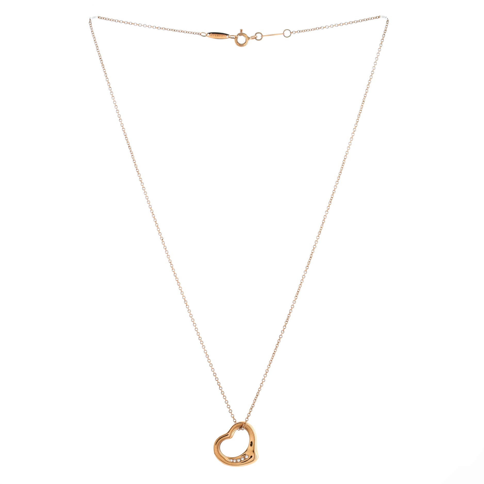 Elsa Peretti Open Heart 5 Diamonds Pendant Necklace 18K Rose Gold with Diamonds