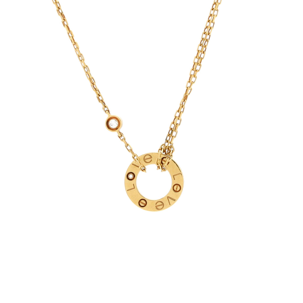 2 Diamonds Love Pendant Necklace 18K Yellow Gold and Diamonds