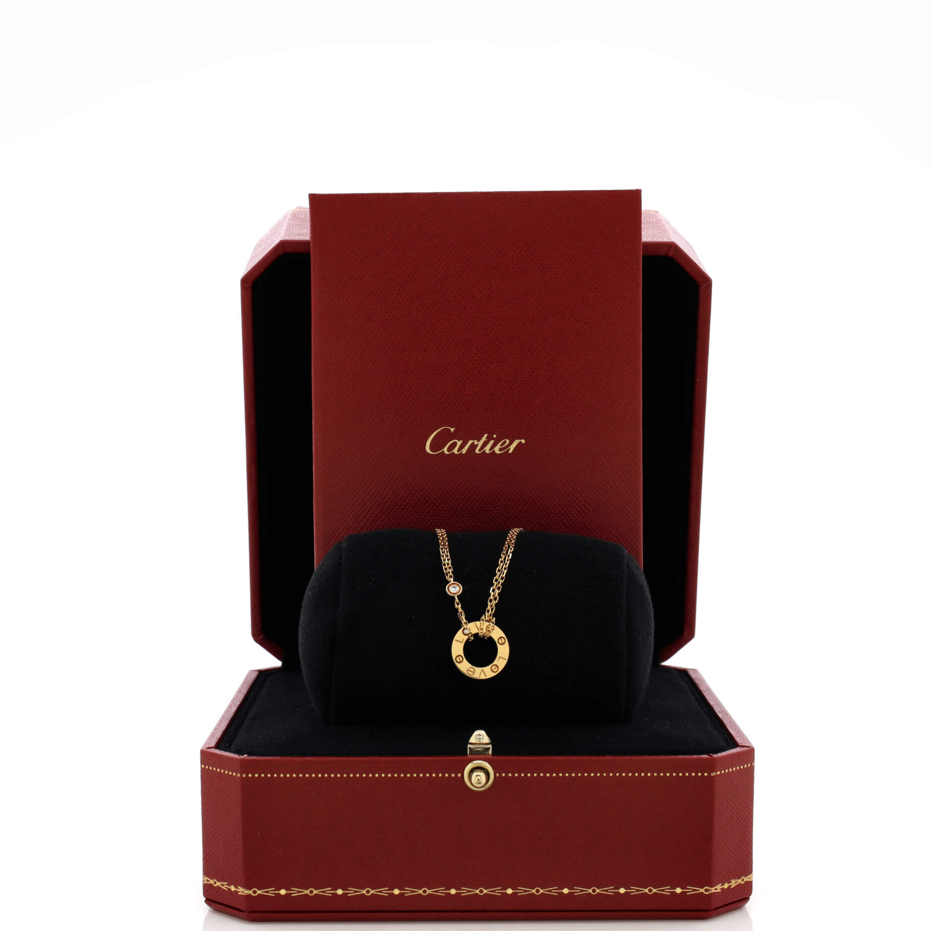 2 Diamonds Love Pendant Necklace 18K Yellow Gold and Diamonds