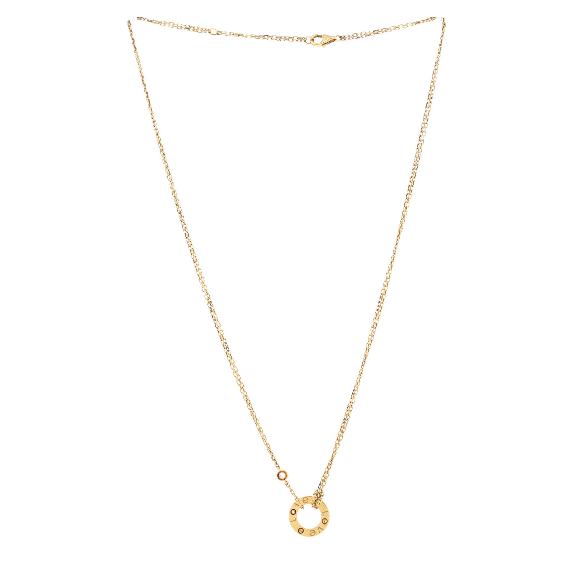 2 Diamonds Love Pendant Necklace 18K Yellow Gold and Diamonds