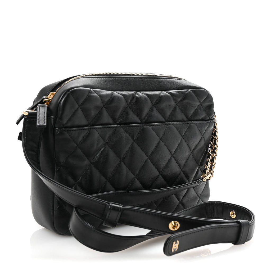 Calfskin Quilted Large Camera Case Black