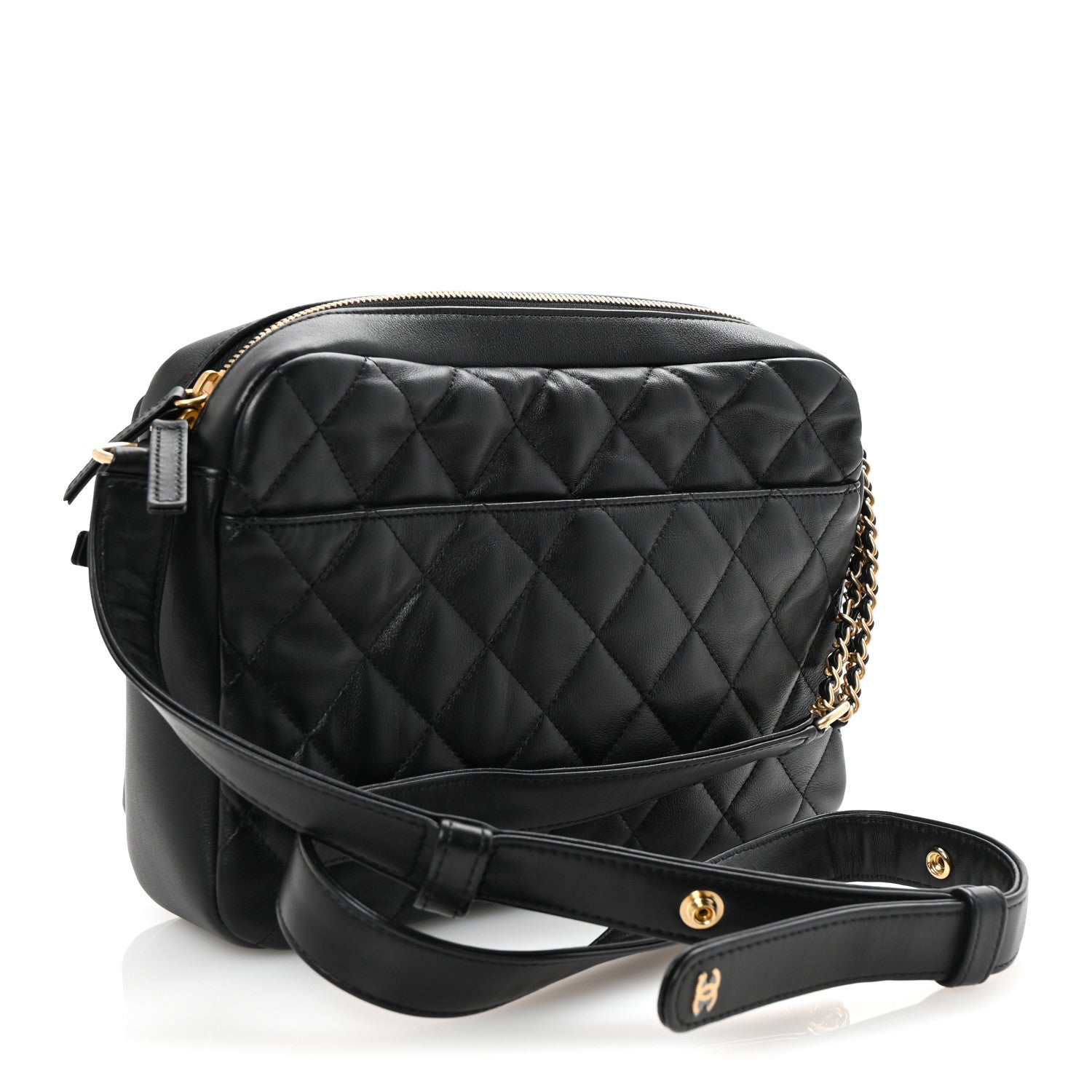 Calfskin Quilted Large Camera Case Black