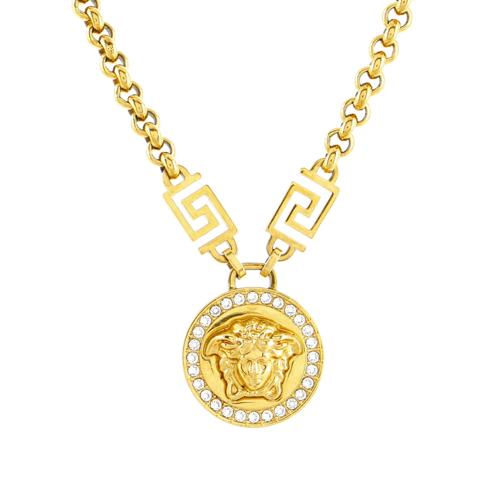 Icon Medusa Round Pendant Necklace Metal with Crystals