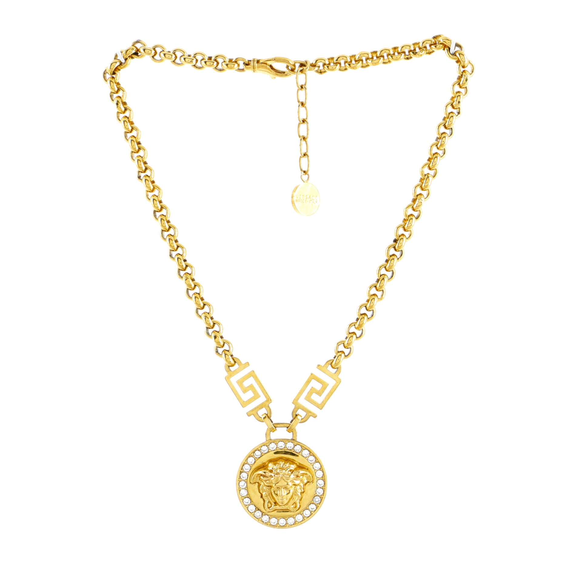Icon Medusa Round Pendant Necklace Metal with Crystals