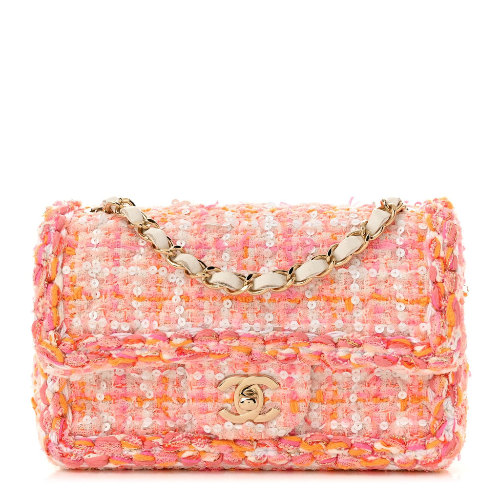 Tweed Braid Sequin Mini Flap White Pink Orange