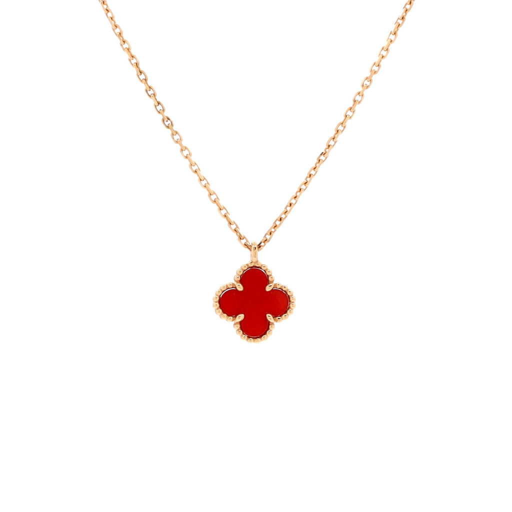 Sweet Alhambra Pendant Necklace 18K Rose Gold and Carnelian