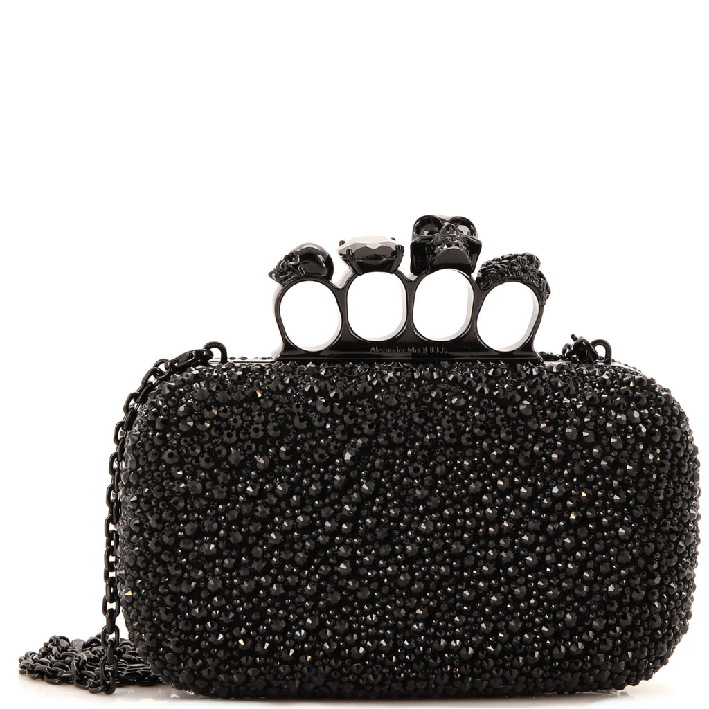 Knuckle Box Clutch Crystal Embellished Suede Small