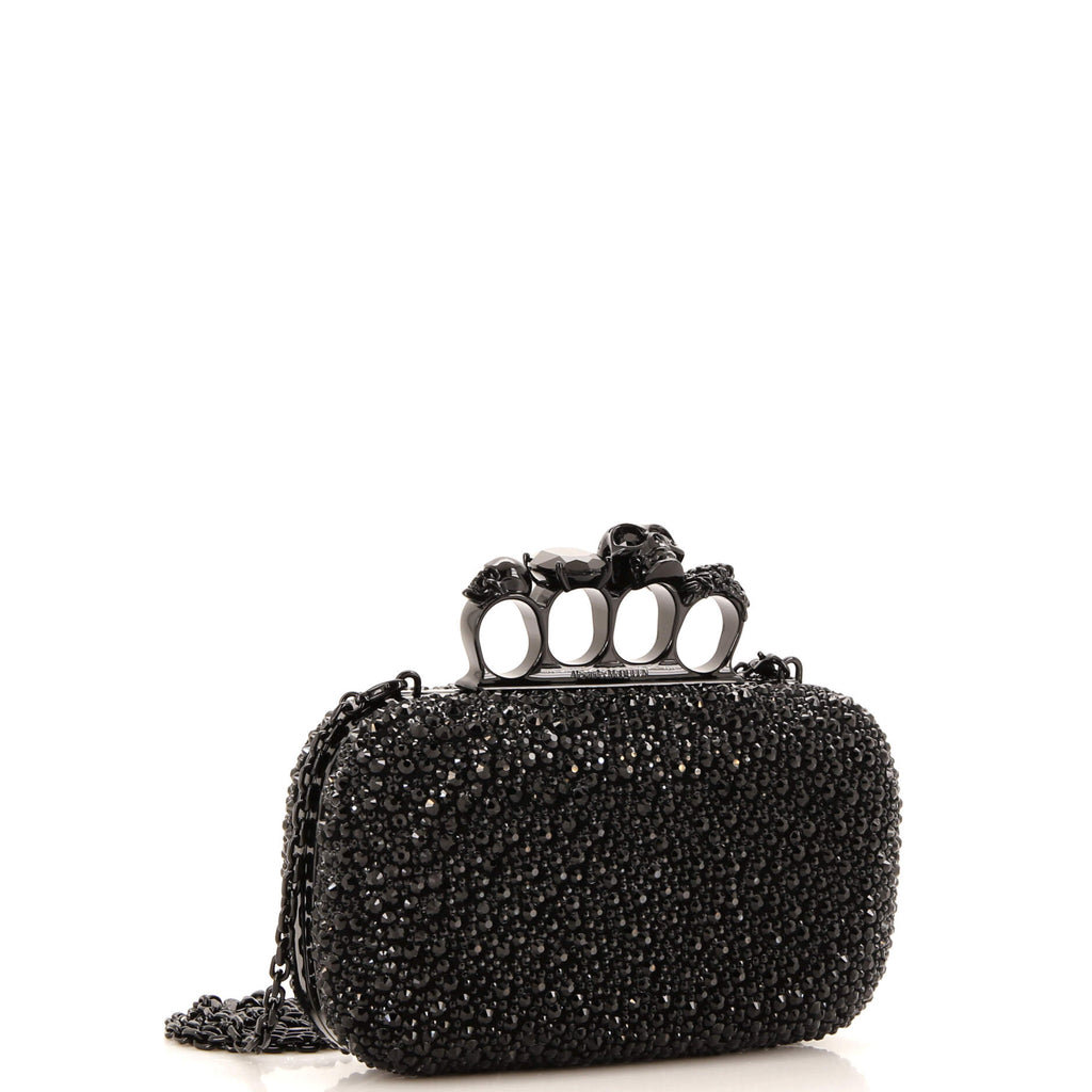 Knuckle Box Clutch Crystal Embellished Suede Small