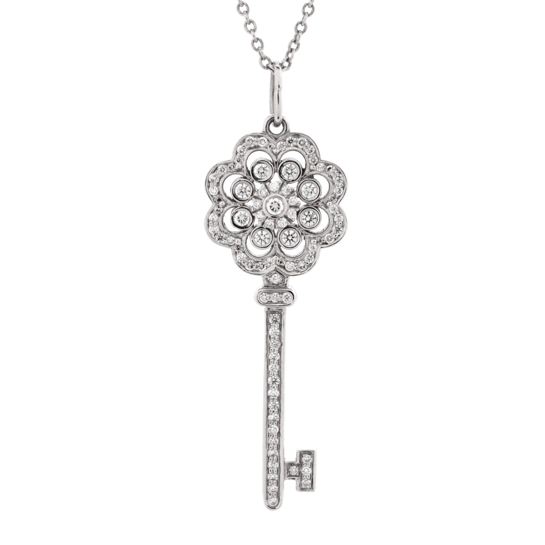 Rose Key Pendant Necklace Platinum with Diamonds Small