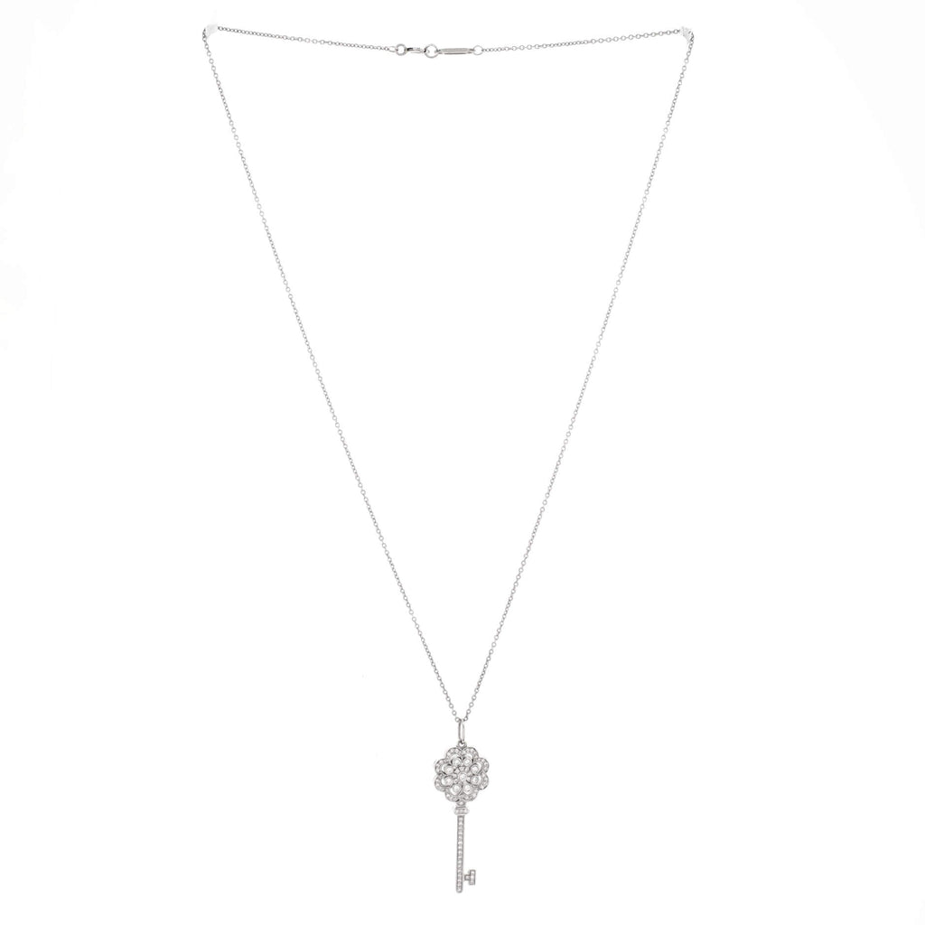 Rose Key Pendant Necklace Platinum with Diamonds Small
