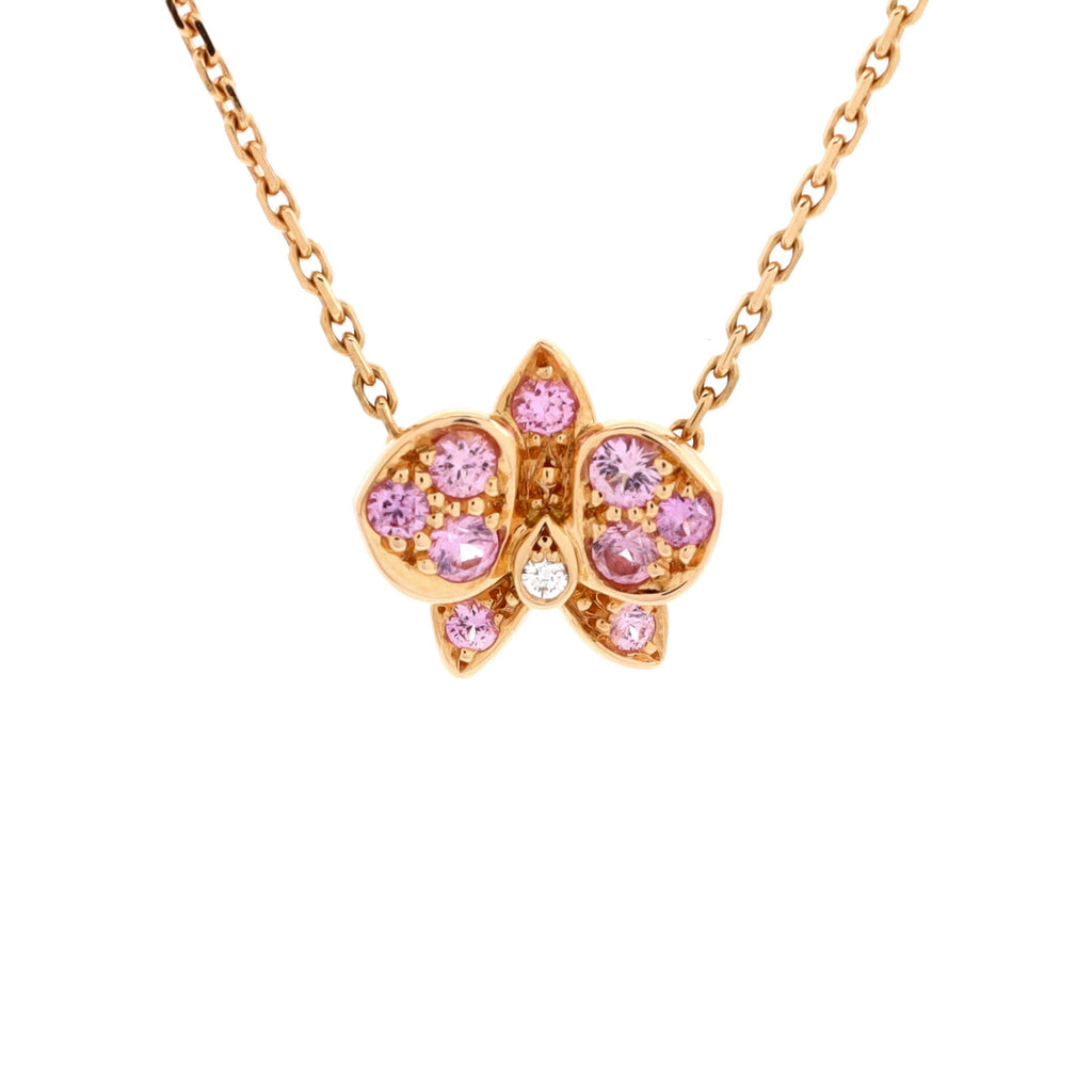 Caresse D'Orchidees Necklace 18K Rose Gold with Sapphires and Diamond Small