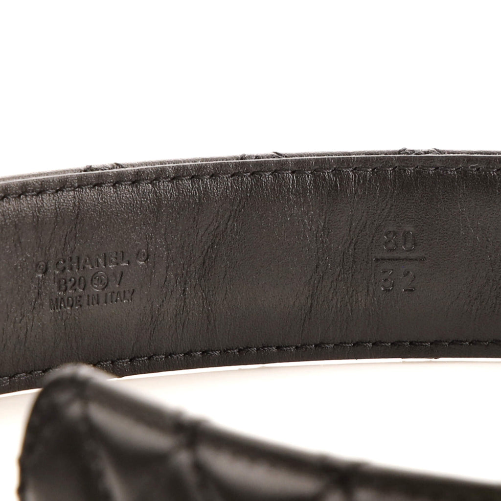 Woven Chain CC Buckle Belt Quilted Leather Wide 80