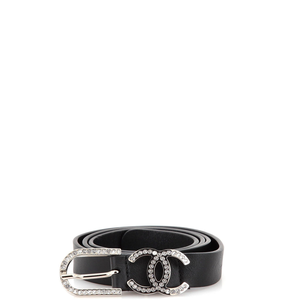 CC Buckle Belt Leather with Crystal Embellished Metal Thin 90