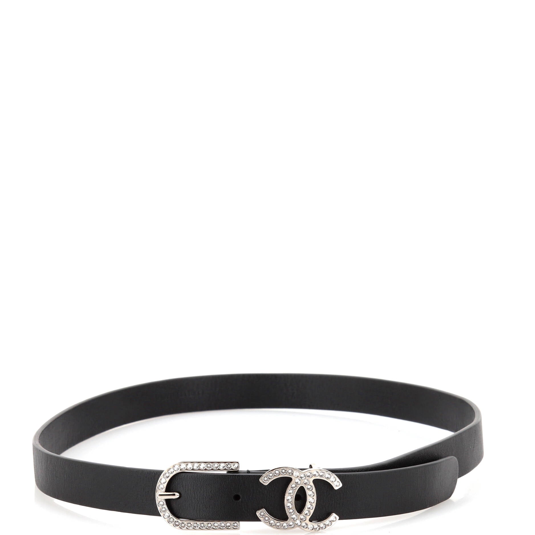 CC Buckle Belt Leather with Crystal Embellished Metal Thin 90