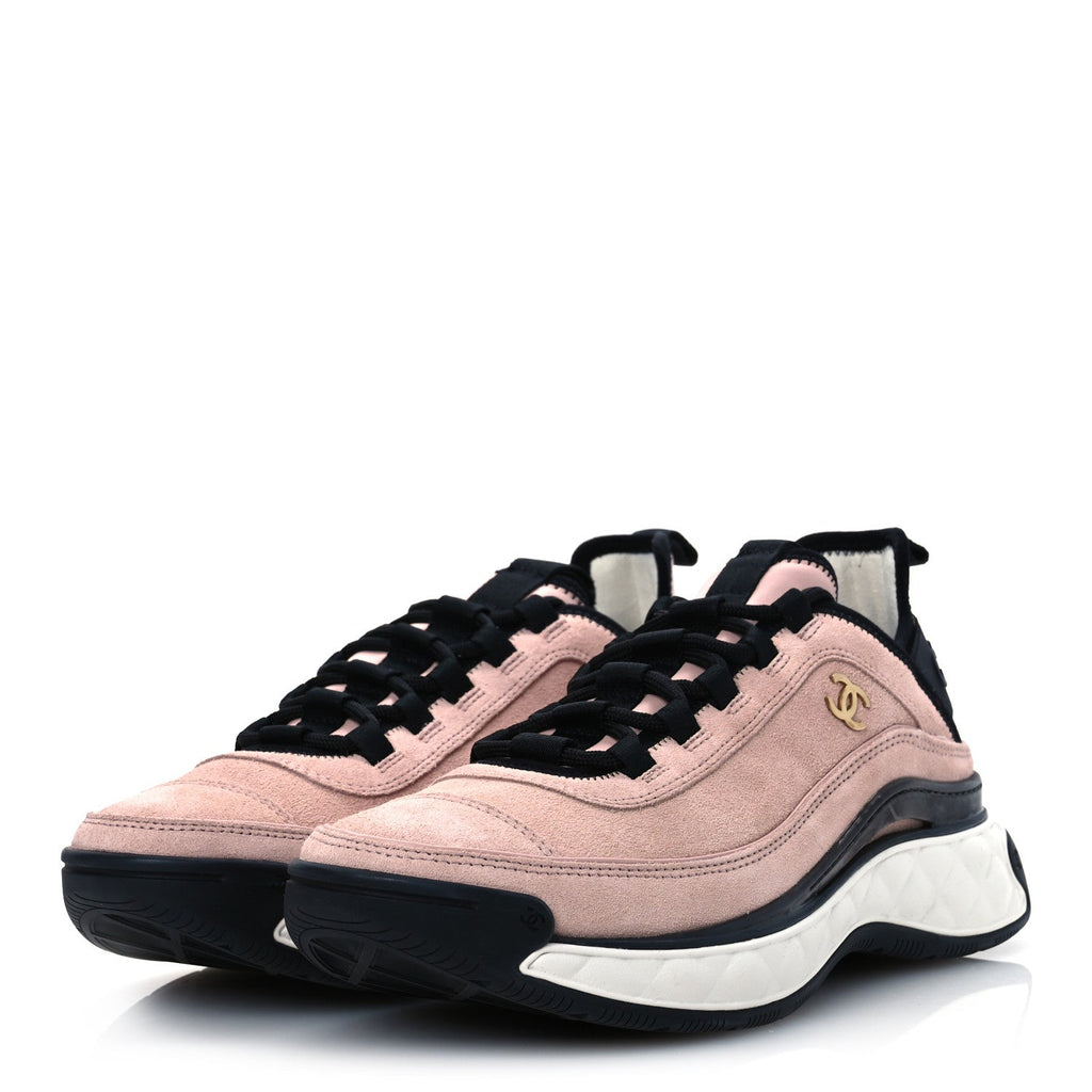 Suede Calfskin Nylon Grosgrain CC Sneakers 39.5 Light Pink