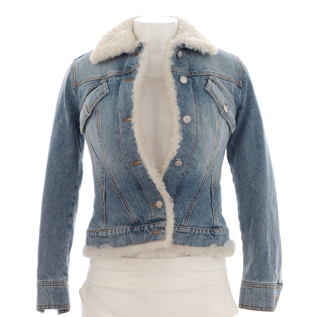 Women's Fitted Button Up Jacket Embellished Denim with Shearling