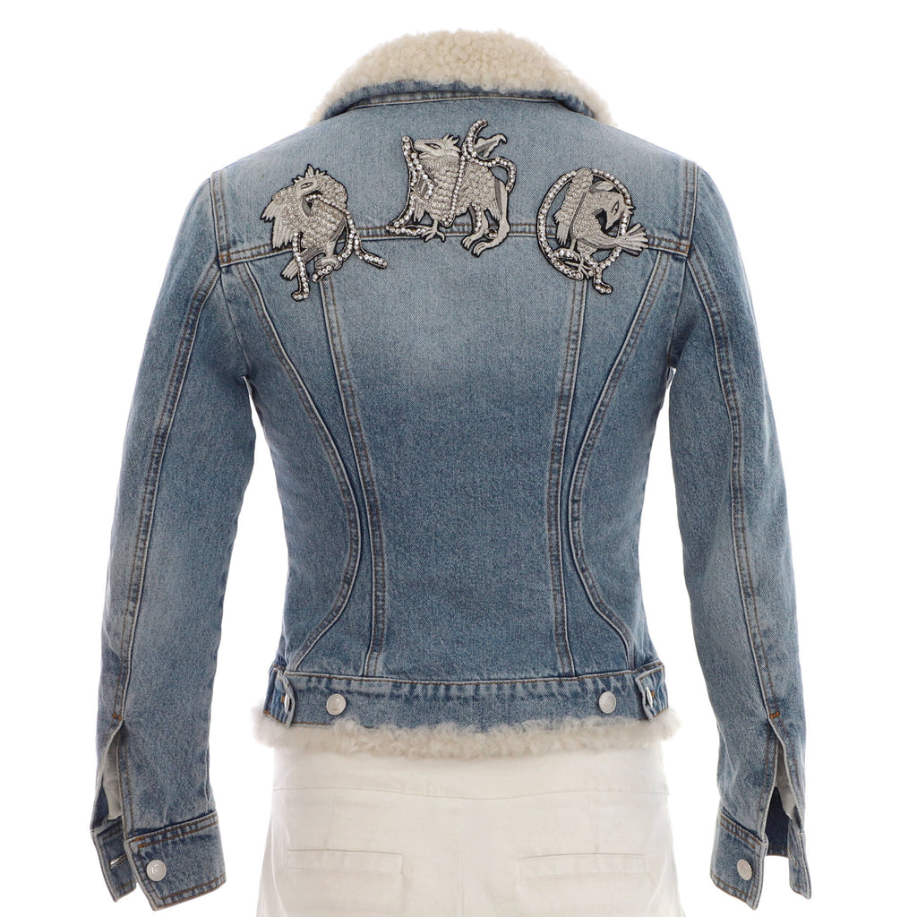 Women's Fitted Button Up Jacket Embellished Denim with Shearling