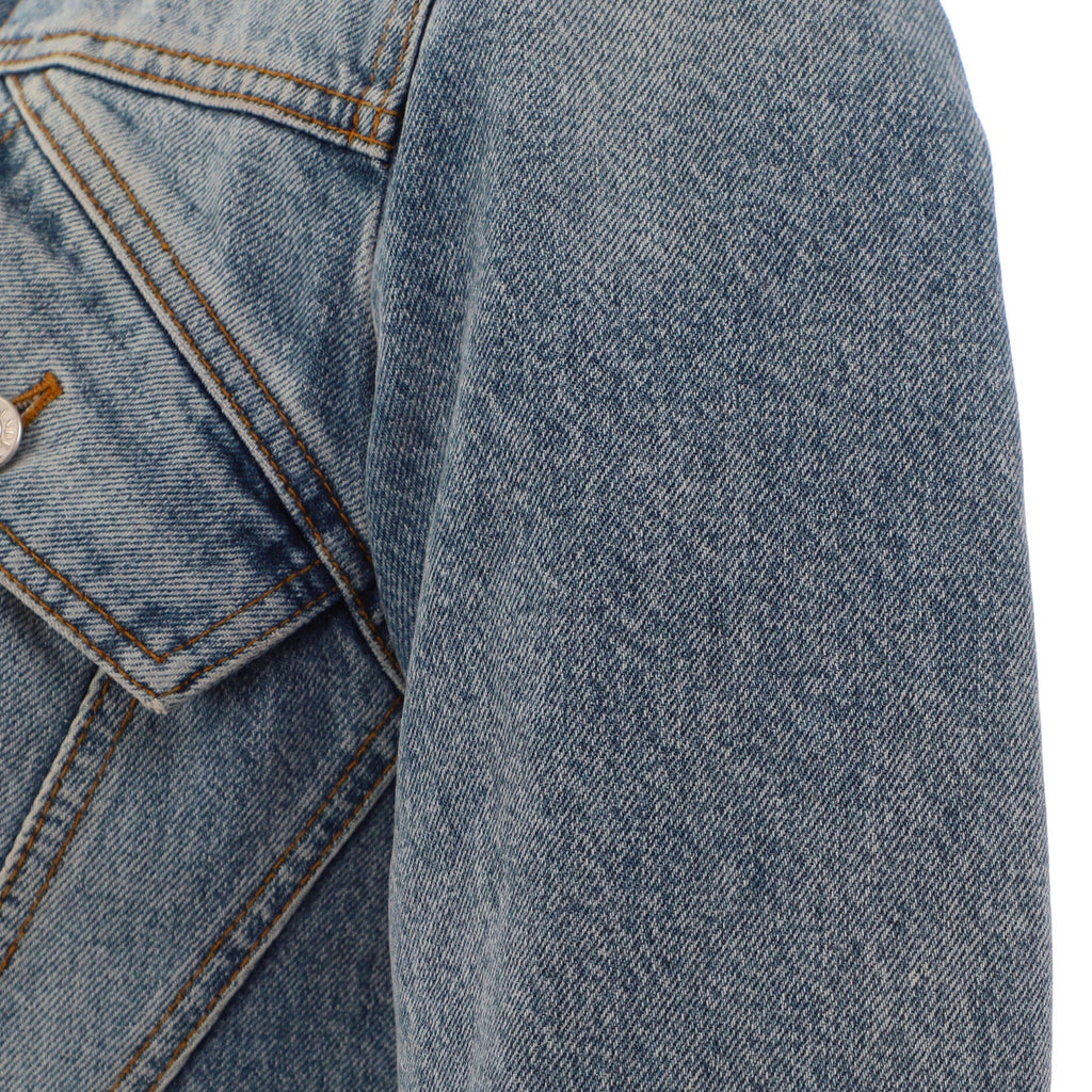 Women's Fitted Button Up Jacket Embellished Denim with Shearling