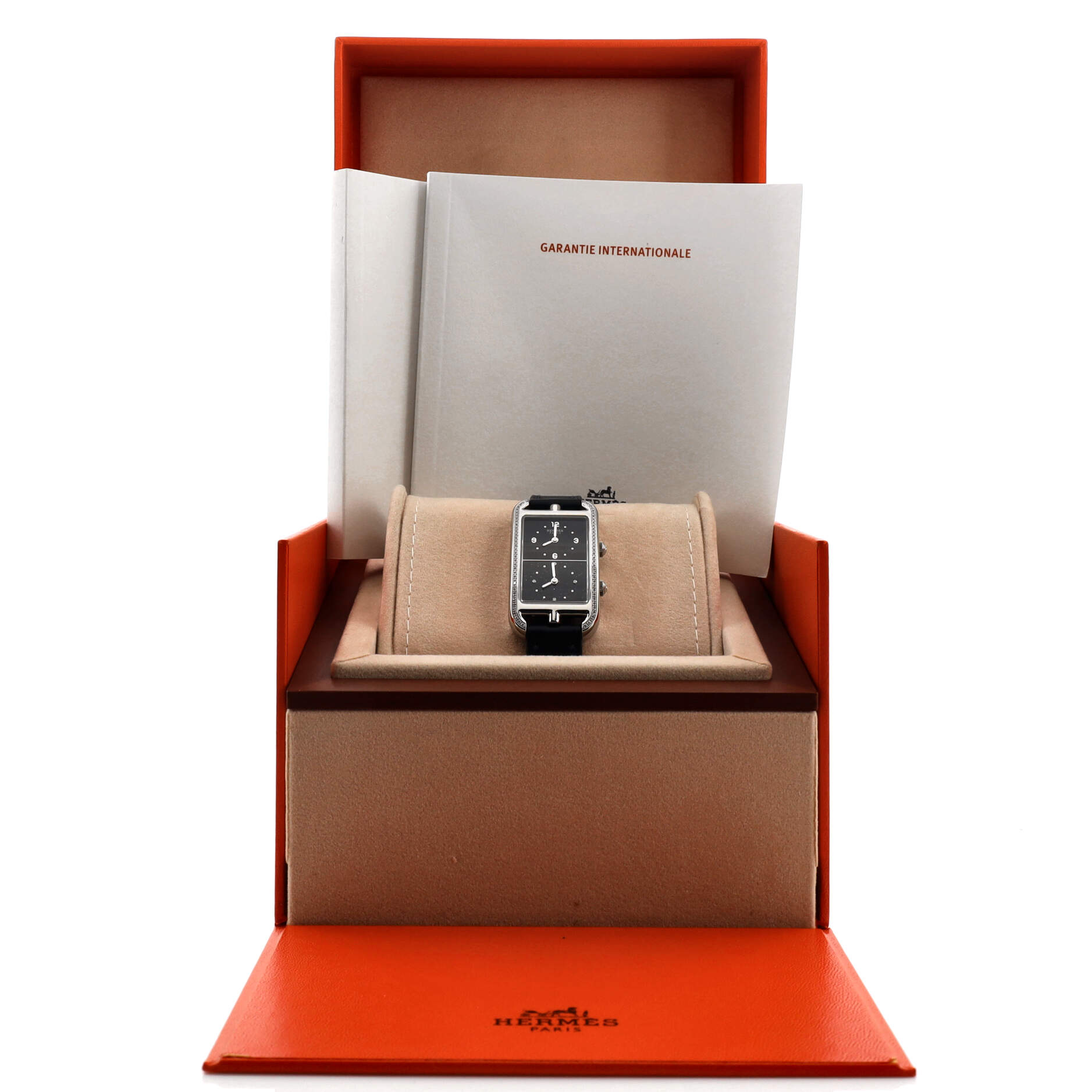 Nantucket Dual Time Quartz Watch Stainless Steel and Leather with Diamond Bezel and Diamond Aventurine Dial 22
