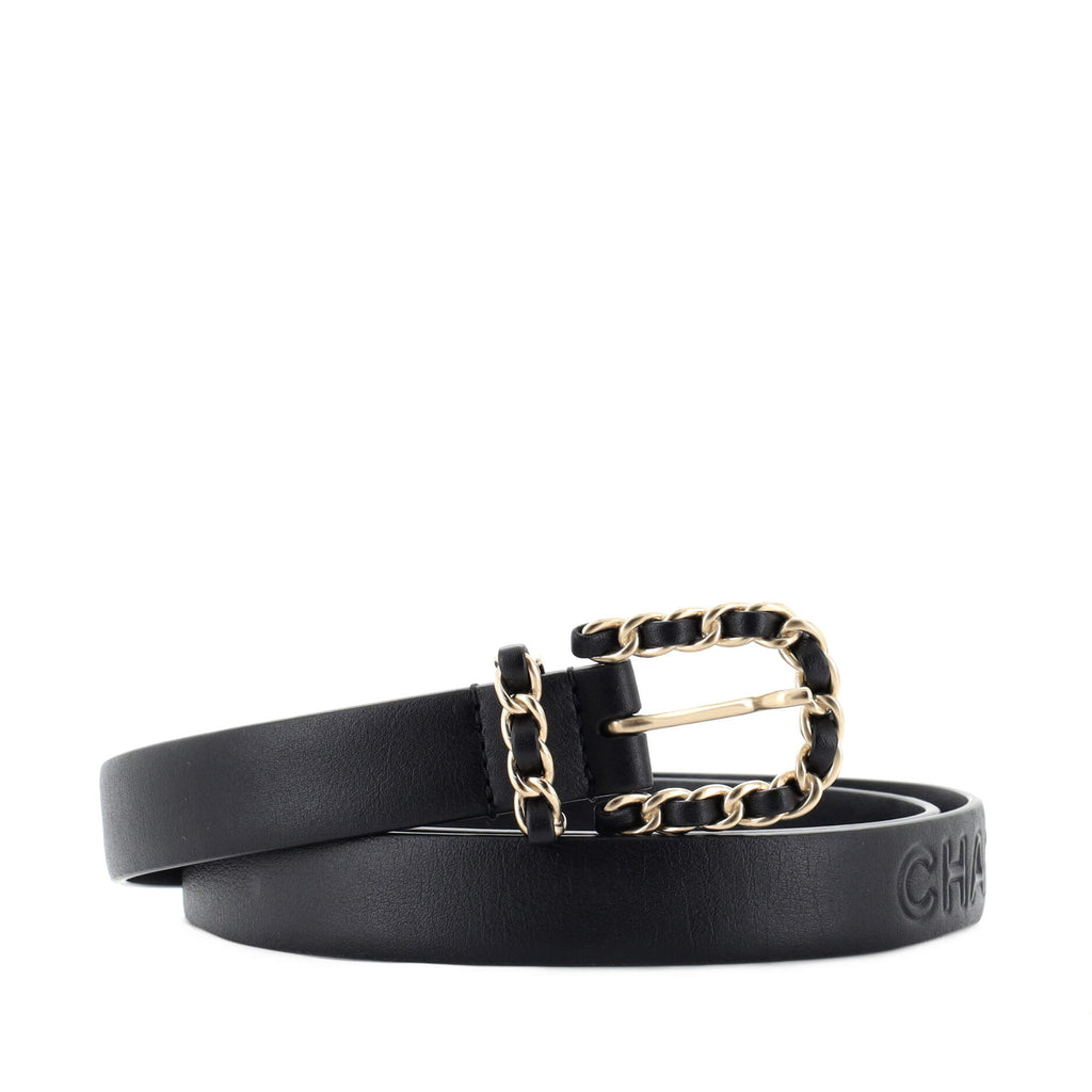 Logo Chain Buckle Belt Leather 80